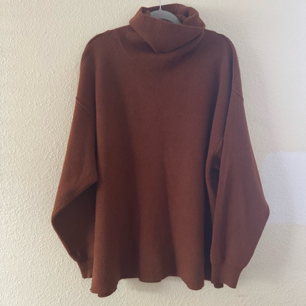 Free People Softly Structured Tunic Sweater Turtleneck Burnt Orange Brown Medium